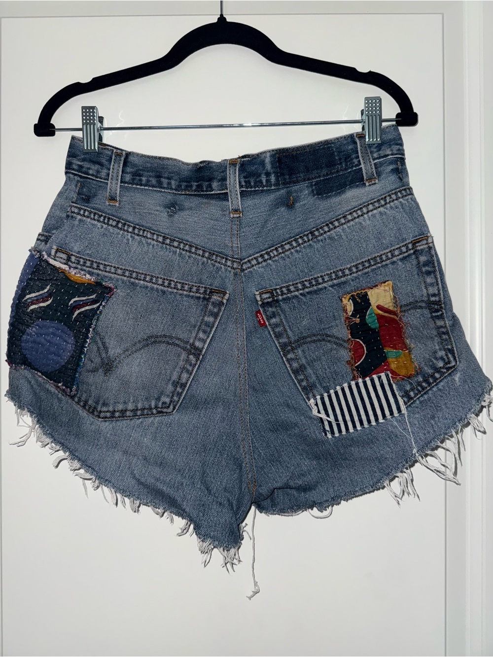 Levi’s Patchwork Denim Cutoff High Waisted Shorts - Picture 6 of 9